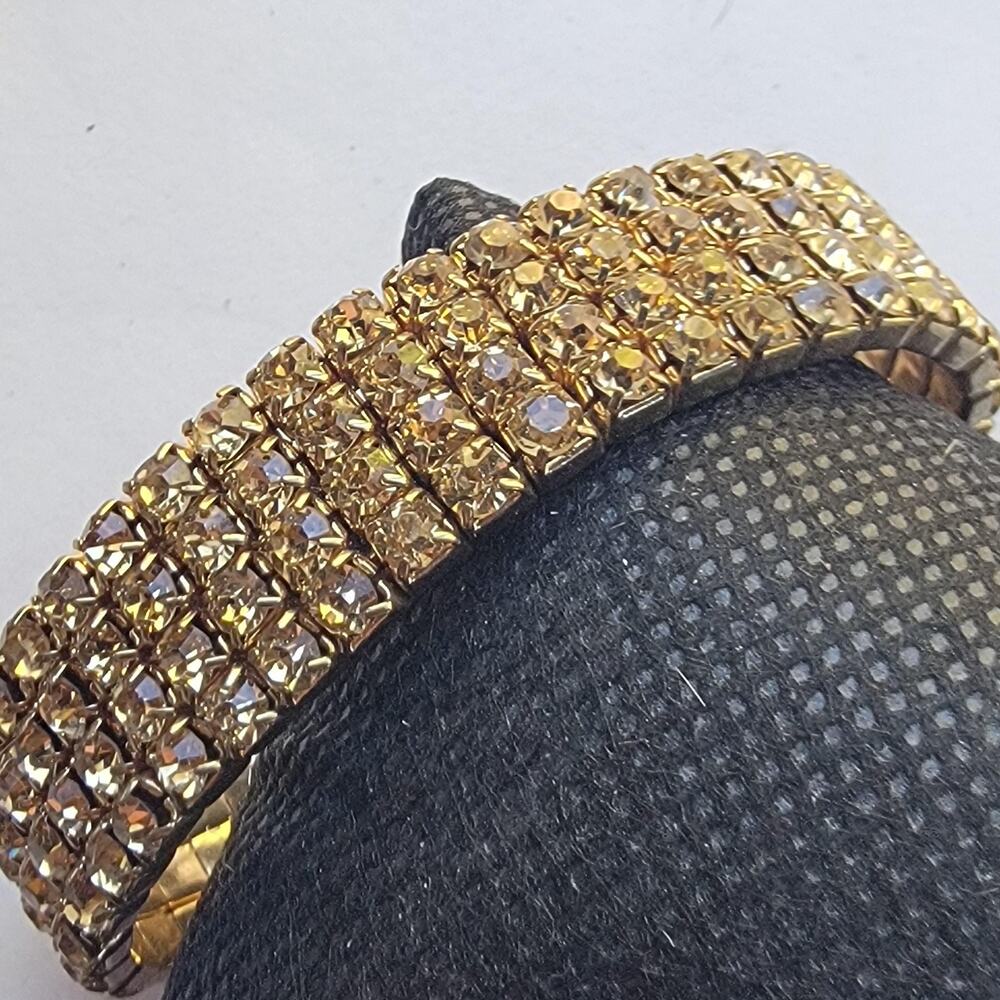 Gold Rhinestone Tennis Bracelet Stretch Multi Row Champagne Stones Jewelry Gift